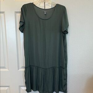 aerie Dark Green Short Sleeve Ruffle-Hem Dress